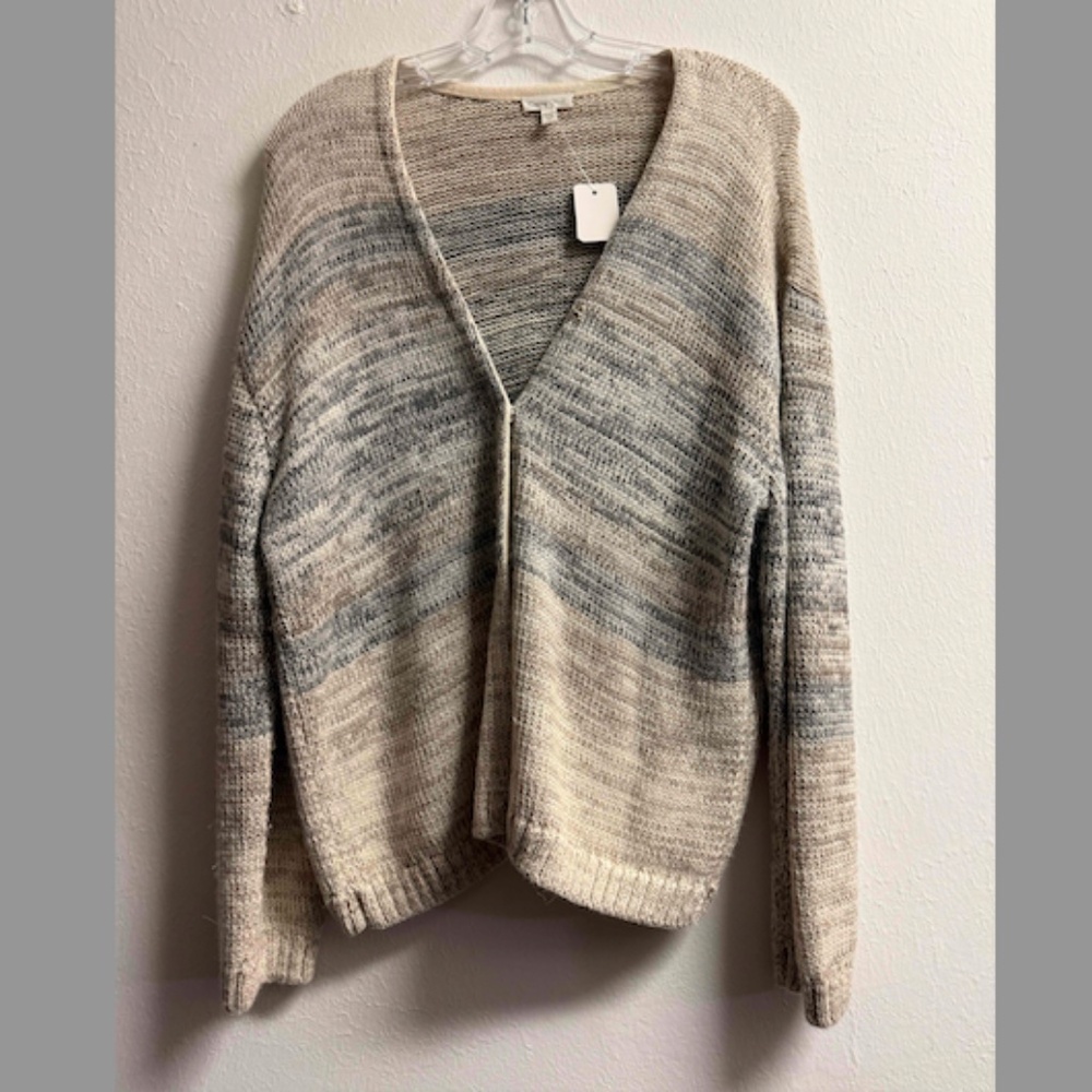 Garnet Hill Women's 100% Baby Alpaca Beige/Blue Cardigan, Size: M, EUC